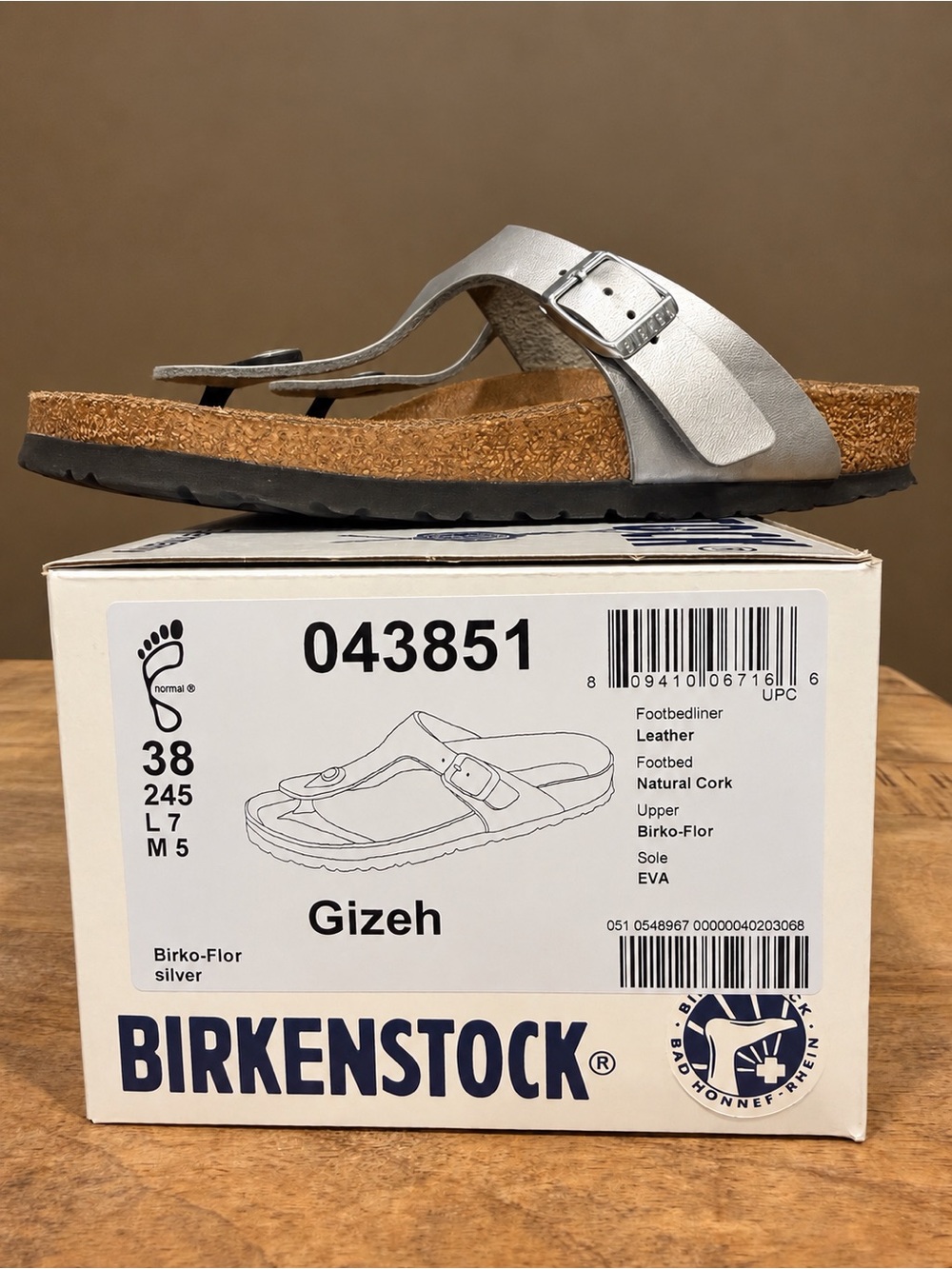 Birkenstock Gizeh Silver Birko-Flor Sandals Womens Size 38 US 7/7.5